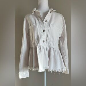 Mud Pie White Banks Peplum Denim Jacket‎ Shacket - Size Medium